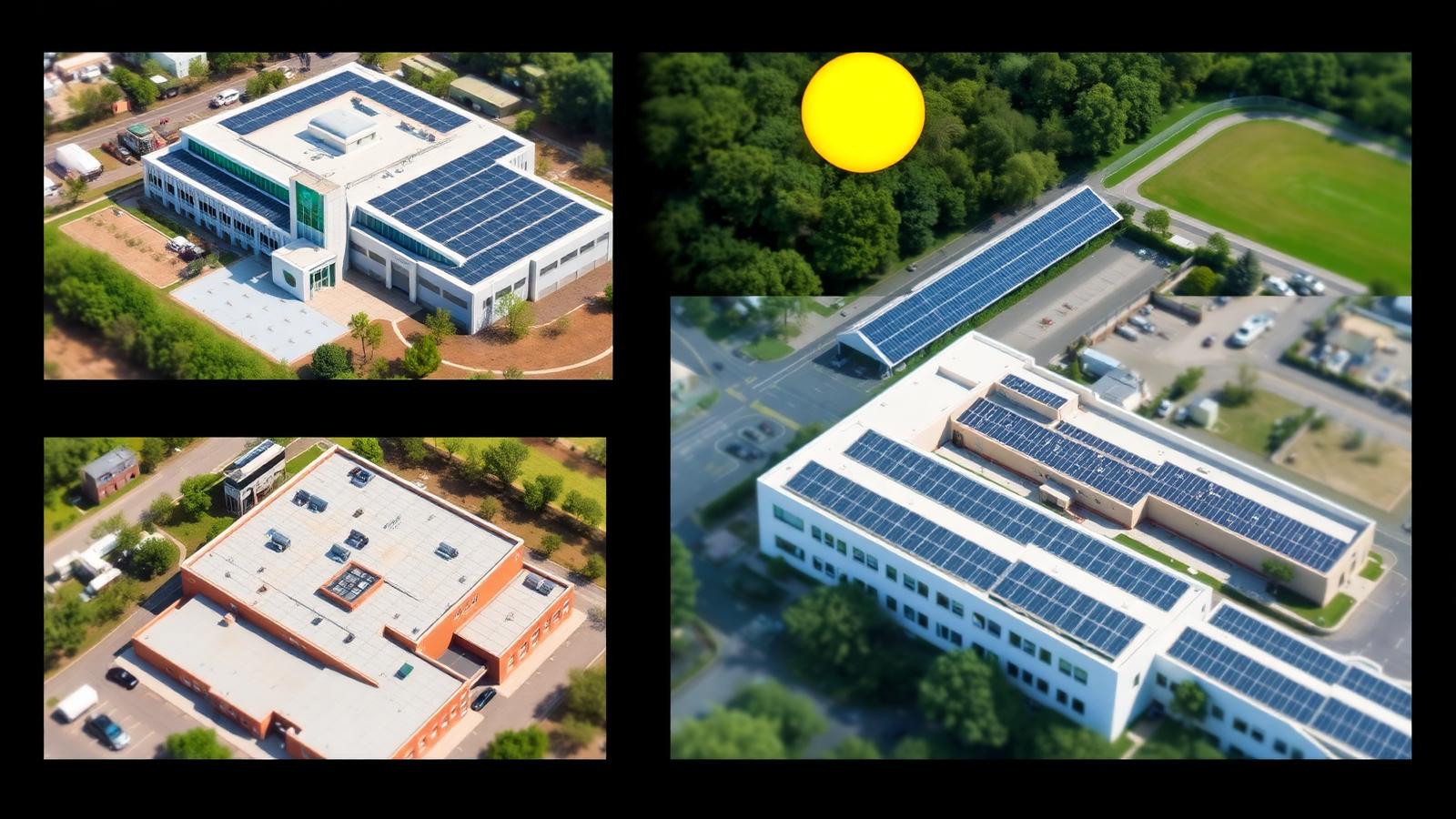 Diverse industries and buildings powered by solar energy